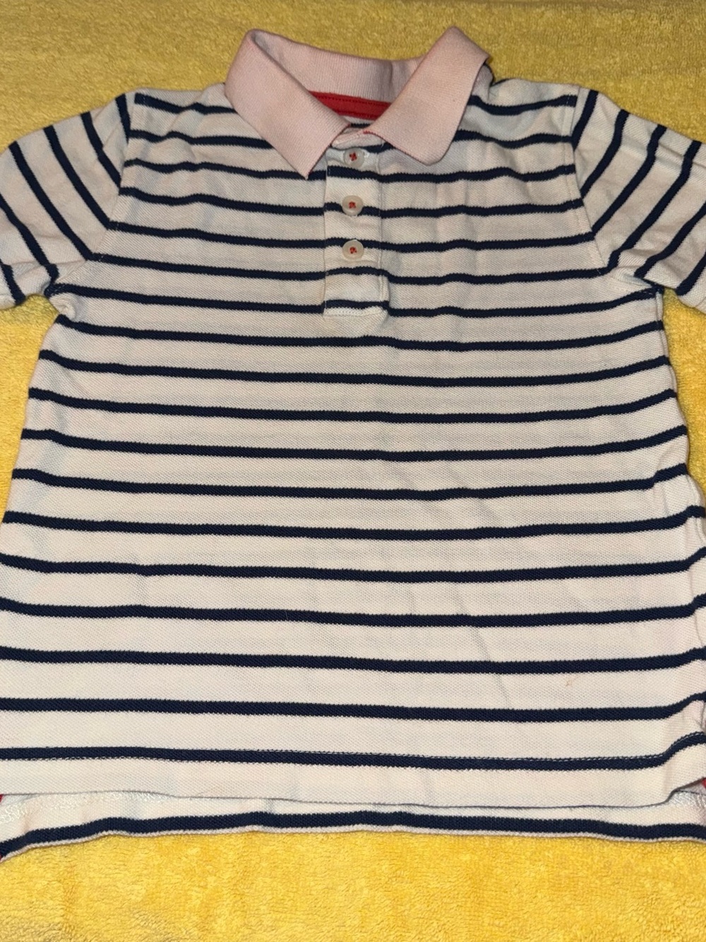 Boden Navy Stripe Polo with Pink Collar Boys Size 4-5Y Polo Shirt XS 4T 5T